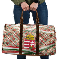 Hungary Christmas Travel Bag with Red Green Plaid Pattern Crown and Double Cross Motif - Wonder Print Shop