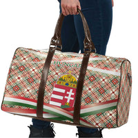 Hungary Christmas Travel Bag with Red Green Plaid Pattern Crown and Double Cross Motif - Wonder Print Shop