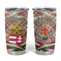 Hungary Christmas Tumbler Cup with Red Green Plaid Pattern Crown and Double Cross Motif - Wonder Print Shop