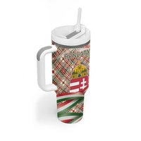 Hungary Christmas Tumbler With Handle with Red Green Plaid Pattern Crown and Double Cross Motif - Wonder Print Shop