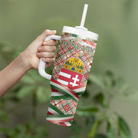 Hungary Christmas Tumbler With Handle with Red Green Plaid Pattern Crown and Double Cross Motif - Wonder Print Shop
