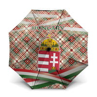 Hungary Christmas Umbrella with Red Green Plaid Pattern Crown and Double Cross Motif - Wonder Print Shop