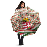 Hungary Christmas Umbrella with Red Green Plaid Pattern Crown and Double Cross Motif - Wonder Print Shop