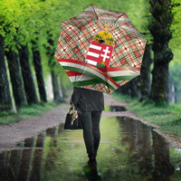 Hungary Christmas Umbrella with Red Green Plaid Pattern Crown and Double Cross Motif - Wonder Print Shop