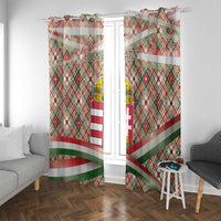 Hungary Christmas Window Curtain with Red Green Plaid Pattern Crown and Double Cross Motif - Wonder Print Shop