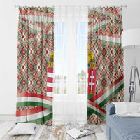 Hungary Christmas Window Curtain with Red Green Plaid Pattern Crown and Double Cross Motif - Wonder Print Shop
