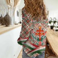 Hungary Christmas Women Casual Shirt with Red Green Plaid Pattern Crown and Double Cross Motif - Wonder Print Shop