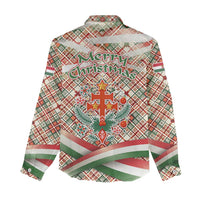 Hungary Christmas Women Casual Shirt with Red Green Plaid Pattern Crown and Double Cross Motif - Wonder Print Shop