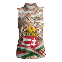 Hungary Christmas Women Sleeveless Polo Shirt with Red Green Plaid Pattern Crown and Double Cross Motif - Wonder Print Shop