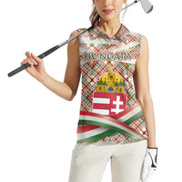 Hungary Christmas Women Sleeveless Polo Shirt with Red Green Plaid Pattern Crown and Double Cross Motif - Wonder Print Shop