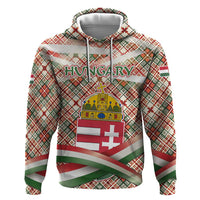 Hungary Christmas Zip Hoodie with Red Green Plaid Pattern Crown and Double Cross Motif - Wonder Print Shop