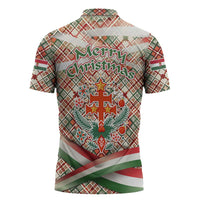 Hungary Christmas Zipper Polo Shirt with Red Green Plaid Pattern Crown and Double Cross Motif - Wonder Print Shop