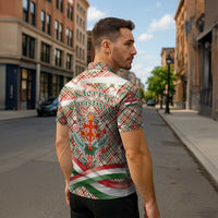 Hungary Christmas Zipper Polo Shirt with Red Green Plaid Pattern Crown and Double Cross Motif - Wonder Print Shop