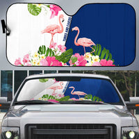 Turks and Caicos Islands Auto Sun Shade with Flamingos Floral Pattern and National Crest Design - Wonder Print Shop