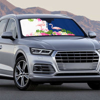 Turks and Caicos Islands Auto Sun Shade with Flamingos Floral Pattern and National Crest Design - Wonder Print Shop