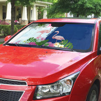 Turks and Caicos Islands Auto Sun Shade with Flamingos Floral Pattern and National Crest Design - Wonder Print Shop