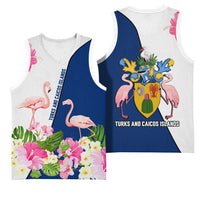 Turks and Caicos Islands Basketball Jersey with Flamingos Floral Pattern and National Crest Design - Wonder Print Shop