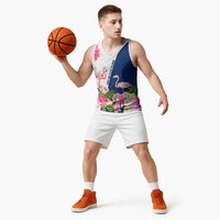 Turks and Caicos Islands Basketball Jersey with Flamingos Floral Pattern and National Crest Design - Wonder Print Shop
