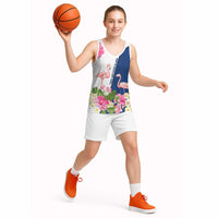 Turks and Caicos Islands Basketball Jersey with Flamingos Floral Pattern and National Crest Design - Wonder Print Shop