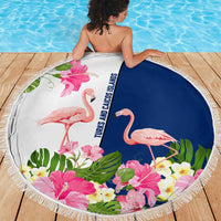 Turks and Caicos Islands Beach Blanket with Flamingos Floral Pattern and National Crest Design - Wonder Print Shop