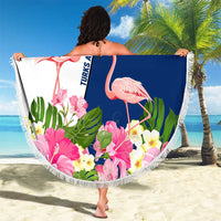 Turks and Caicos Islands Beach Blanket with Flamingos Floral Pattern and National Crest Design - Wonder Print Shop