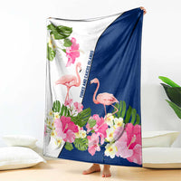 Turks and Caicos Islands Blanket with Flamingos Floral Pattern and National Crest Design - Wonder Print Shop