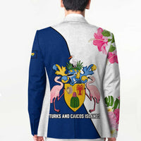 Turks and Caicos Islands Blazer with Flamingos Floral Pattern and National Crest Design - Wonder Print Shop