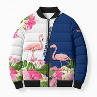 Turks and Caicos Islands Bomber Puffer Jacket with Flamingos Floral Pattern and National Crest Design - Wonder Print Shop