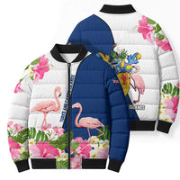 Turks and Caicos Islands Bomber Puffer Jacket with Flamingos Floral Pattern and National Crest Design - Wonder Print Shop