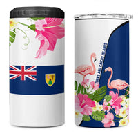 Turks and Caicos Islands 4 in 1 Can Cooler Tumbler with Flamingos Floral Pattern and National Crest Design - Wonder Print Shop