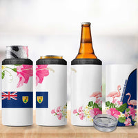 Turks and Caicos Islands 4 in 1 Can Cooler Tumbler with Flamingos Floral Pattern and National Crest Design - Wonder Print Shop