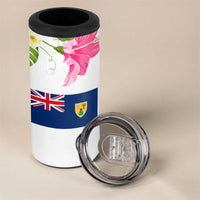 Turks and Caicos Islands 4 in 1 Can Cooler Tumbler with Flamingos Floral Pattern and National Crest Design - Wonder Print Shop