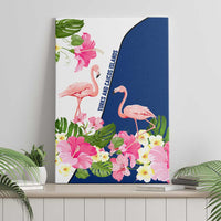 Turks and Caicos Islands Canvas Wall Art with Flamingos Floral Pattern and National Crest Design - Wonder Print Shop