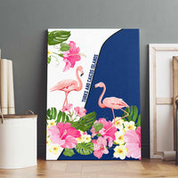 Turks and Caicos Islands Canvas Wall Art with Flamingos Floral Pattern and National Crest Design - Wonder Print Shop