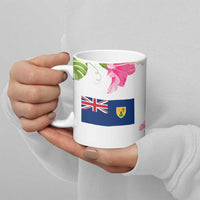 Turks and Caicos Islands Ceramic Mug with Flamingos Floral Pattern and National Crest Design - Wonder Print Shop
