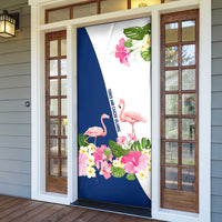 Turks and Caicos Islands Door Cover with Flamingos Floral Pattern and National Crest Design - Wonder Print Shop