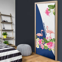 Turks and Caicos Islands Door Cover with Flamingos Floral Pattern and National Crest Design - Wonder Print Shop