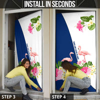 Turks and Caicos Islands Door Cover with Flamingos Floral Pattern and National Crest Design - Wonder Print Shop