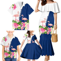 Turks and Caicos Islands Family Matching Mermaid Dress and Hawaiian Shirt with Flamingos Floral Pattern and National Crest Design - Wonder Print Shop