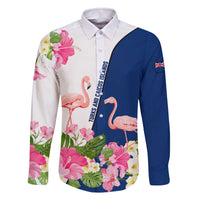 Turks and Caicos Islands Family Matching Off The Shoulder Long Sleeve Dress and Hawaiian Shirt with Flamingos Floral Pattern and National Crest Design - Wonder Print Shop