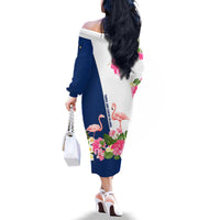 Turks and Caicos Islands Family Matching Off The Shoulder Long Sleeve Dress and Hawaiian Shirt with Flamingos Floral Pattern and National Crest Design - Wonder Print Shop