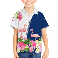 Turks and Caicos Islands Family Matching Off The Shoulder Long Sleeve Dress and Hawaiian Shirt with Flamingos Floral Pattern and National Crest Design - Wonder Print Shop