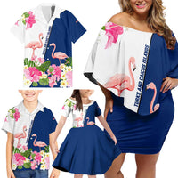 Turks and Caicos Islands Family Matching Off Shoulder Short Dress and Hawaiian Shirt with Flamingos Floral Pattern and National Crest Design - Wonder Print Shop