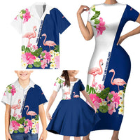 Turks and Caicos Islands Family Matching Short Sleeve Bodycon Dress and Hawaiian Shirt with Flamingos Floral Pattern and National Crest Design - Wonder Print Shop