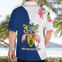 Turks and Caicos Islands Hawaiian Shirt with Flamingos Floral Pattern and National Crest Design - Wonder Print Shop
