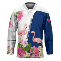 Turks and Caicos Islands Hockey Jersey with Flamingos Floral Pattern and National Crest Design - Wonder Print Shop