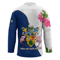 Turks and Caicos Islands Hockey Jersey with Flamingos Floral Pattern and National Crest Design - Wonder Print Shop