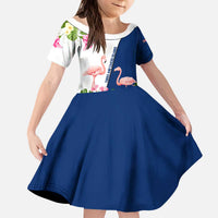 Turks and Caicos Islands Kid Short Sleeve Dress with Flamingos Floral Pattern and National Crest Design - Wonder Print Shop