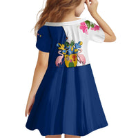 Turks and Caicos Islands Kid Short Sleeve Dress with Flamingos Floral Pattern and National Crest Design - Wonder Print Shop