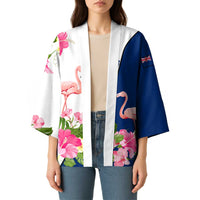 Turks and Caicos Islands Kimono with Flamingos Floral Pattern and National Crest Design - Wonder Print Shop